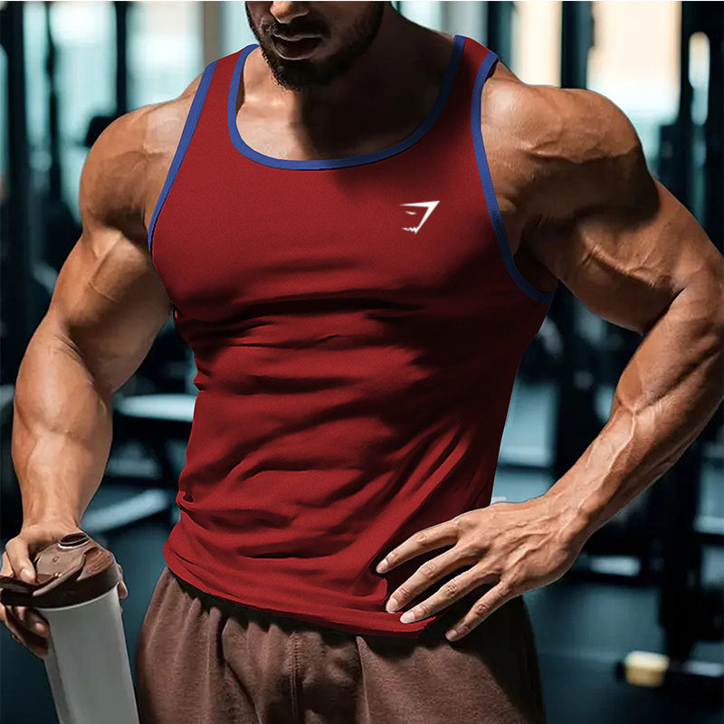 2025 Cross border European Summer New Men's Fitness Tank Top Sports Running Training Printed Slimming Trendy Brand Men's Wear