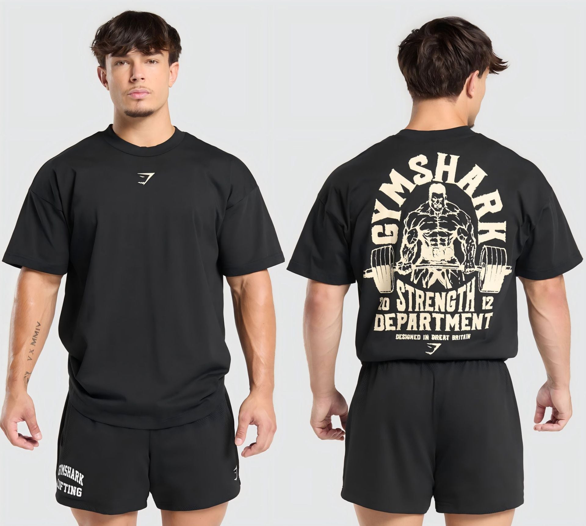 Cotton breathable fitness short sleeved heavyweight loose T-shirt Gymshark style sports casual top muscle shark