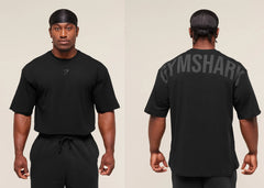 GYMSHARK men's oversized T-shirt for summer outdoor sports and fitness, cotton loose fit casual short sleeved top (2)