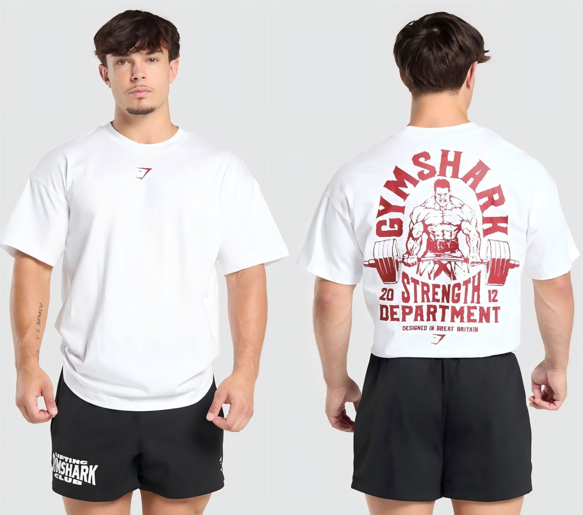 Cotton breathable fitness short sleeved heavyweight loose T-shirt Gymshark style sports casual top muscle shark