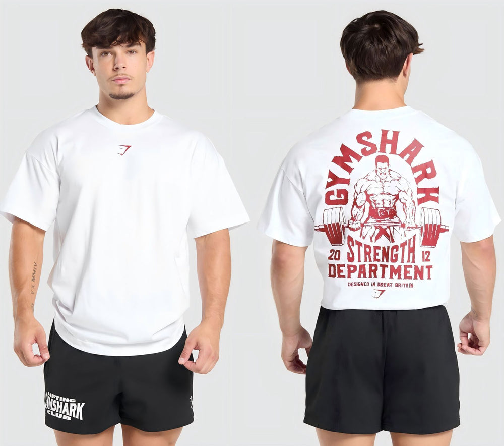 Cotton breathable fitness short sleeved heavyweight loose T-shirt Gymshark style sports casual top muscle shark