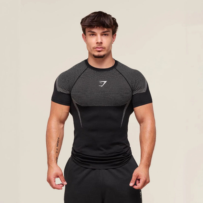 New Source Factory GYMSHARK Fitness Men's Running Speed Dry Breathable Tight Clothing Short Sleeve T-shirt Men's Muscle