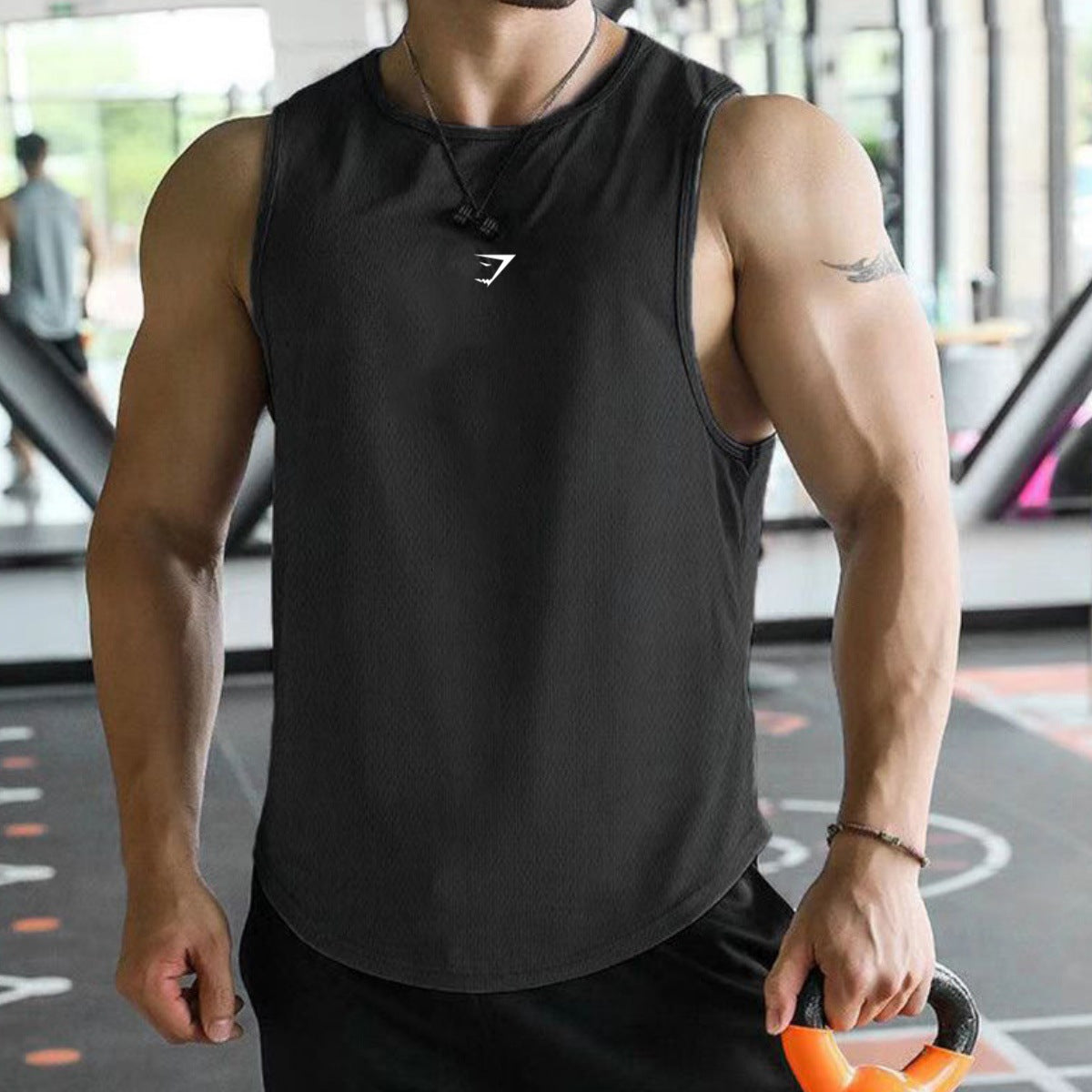 GYMSHARK Fitness Tank Top Sports Training Sleeveless T-shirt Summer Quick drying Mesh Round Neck Tank Top Muscle Shark