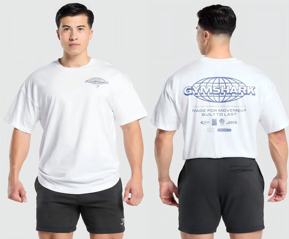Cotton breathable fitness short sleeved heavyweight loose T-shirt Gymshark style sports casual top muscle shark