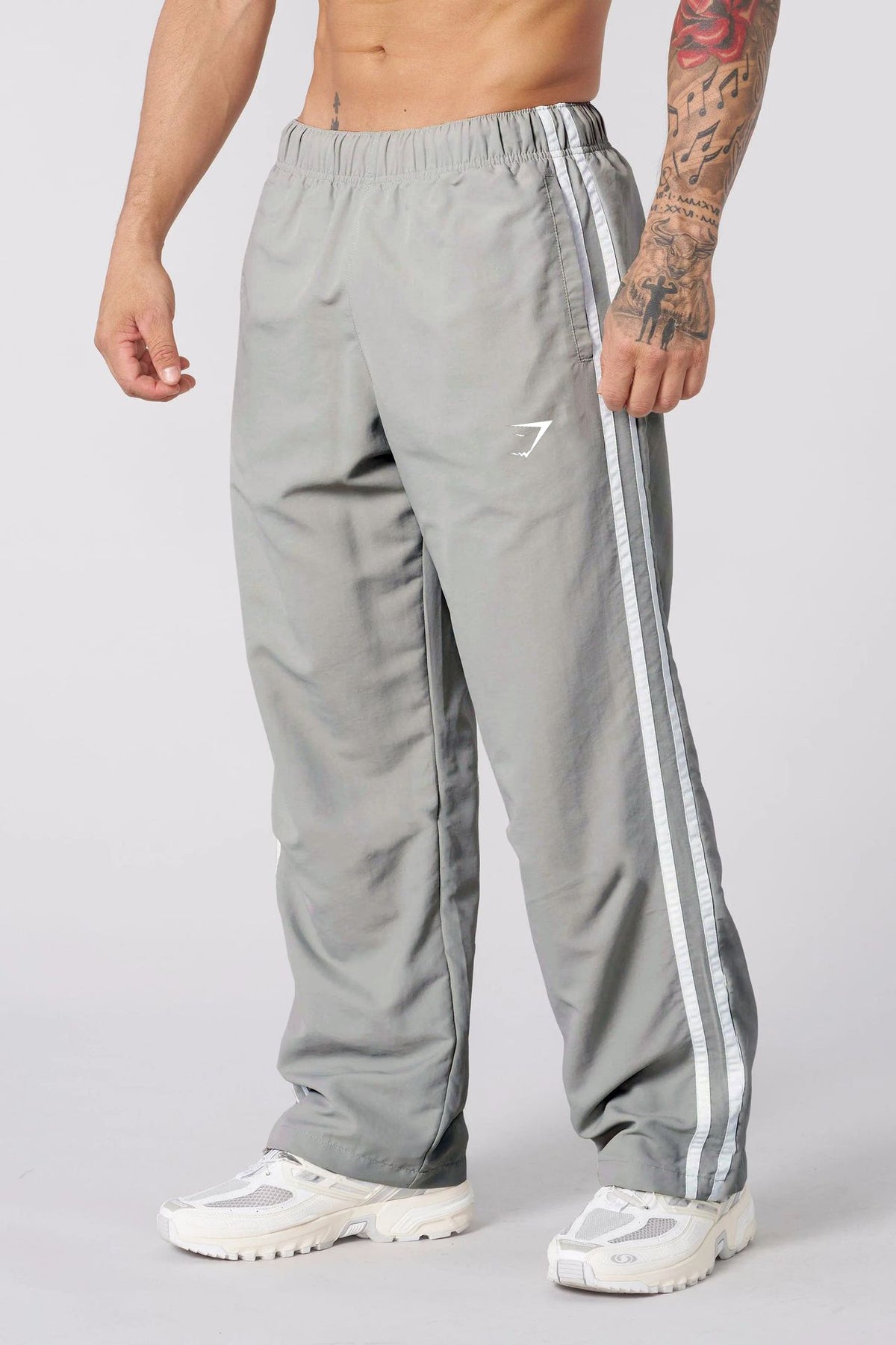 Gymshark Grey Track Pants with White Side Stripes