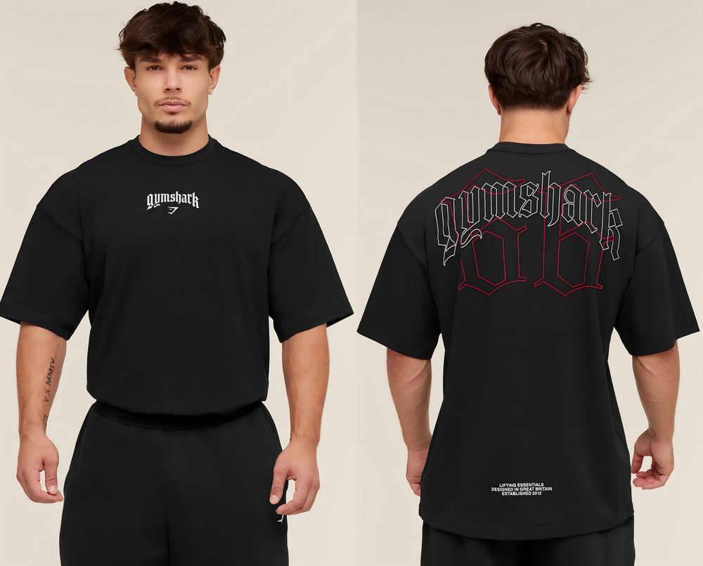 Cotton breathable fitness short sleeved heavyweight loose T-shirt Gymshark style sports casual top muscle shark