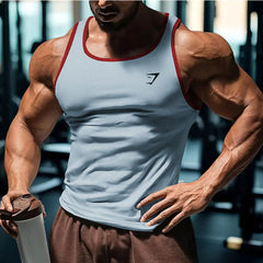 2025 Cross border European Summer New Men's Fitness Tank Top Sports Running Training Printed Slimming Trendy Brand Men's Wear