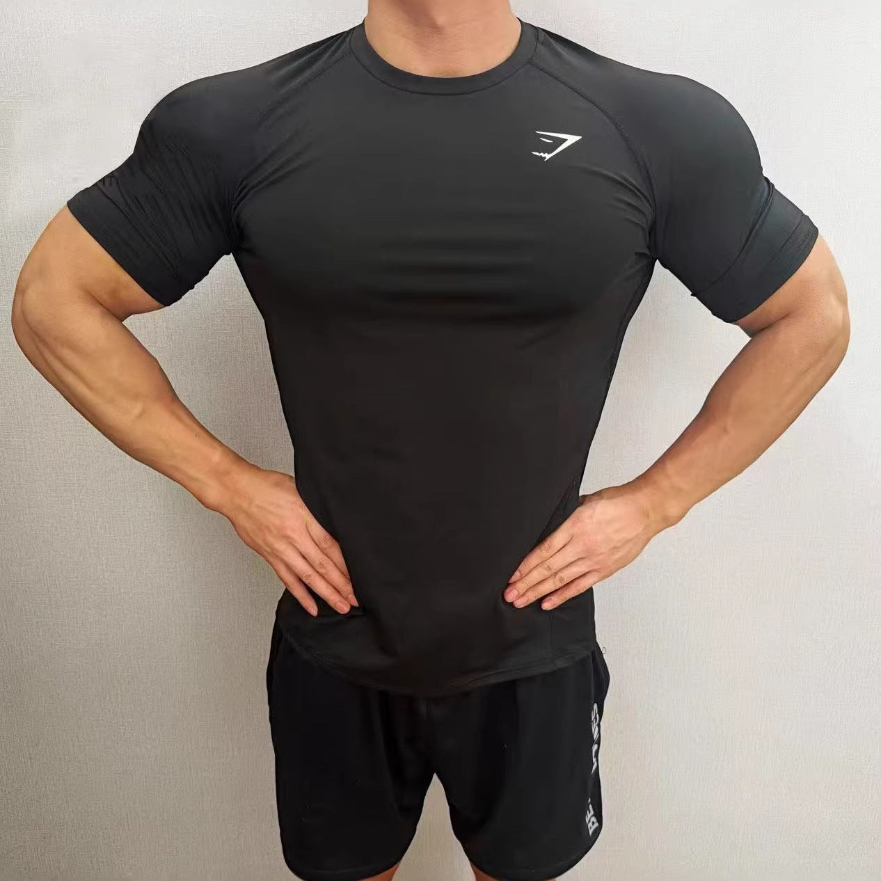 GYMSHRK American Summer New Men's Tight T-shirt Jogger Sports Fitness Running Training Speed Drying Short Sleeve