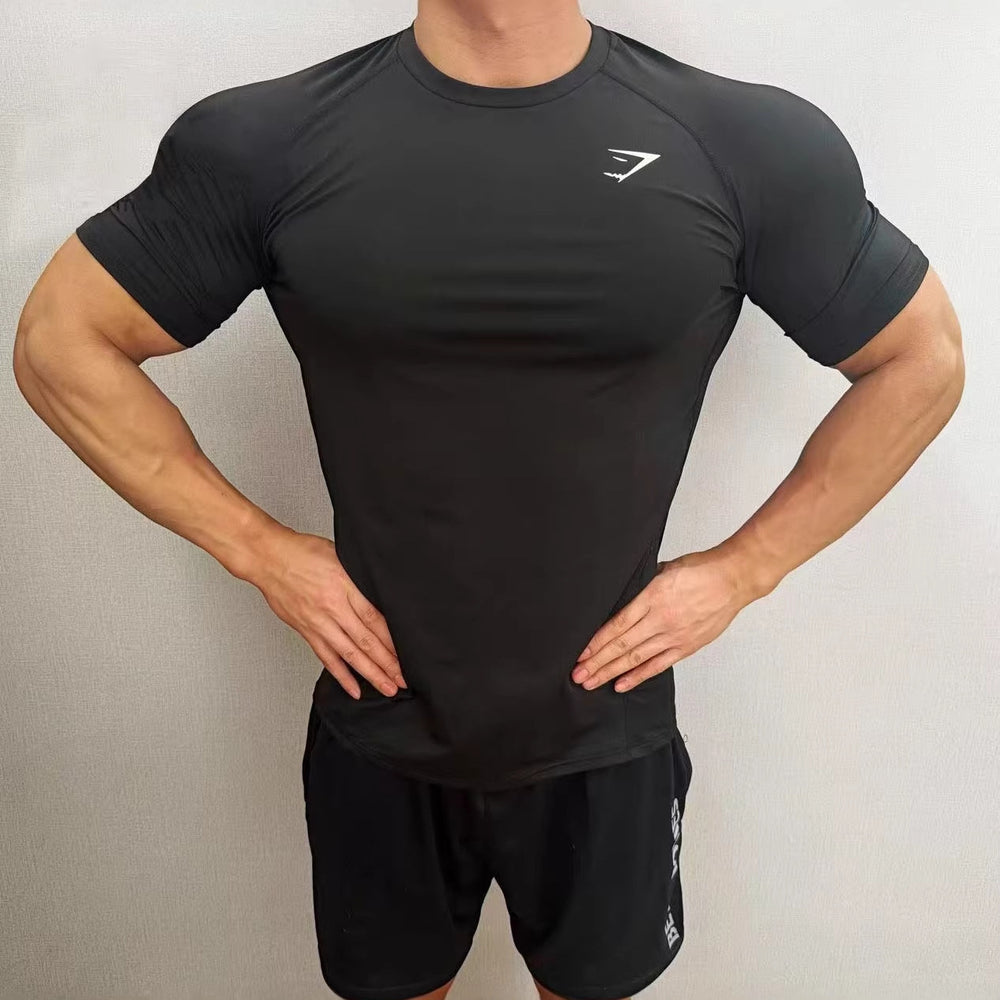 GYMSHRK American Summer New Men's Tight T-shirt Jogger Sports Fitness Running Training Speed Drying Short Sleeve