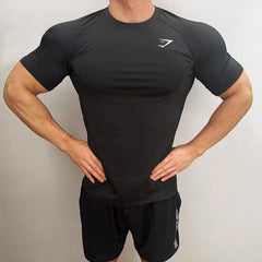 GYMSHRK American Summer New Men's Tight T-shirt Jogger Sports Fitness Running Training Speed Drying Short Sleeve