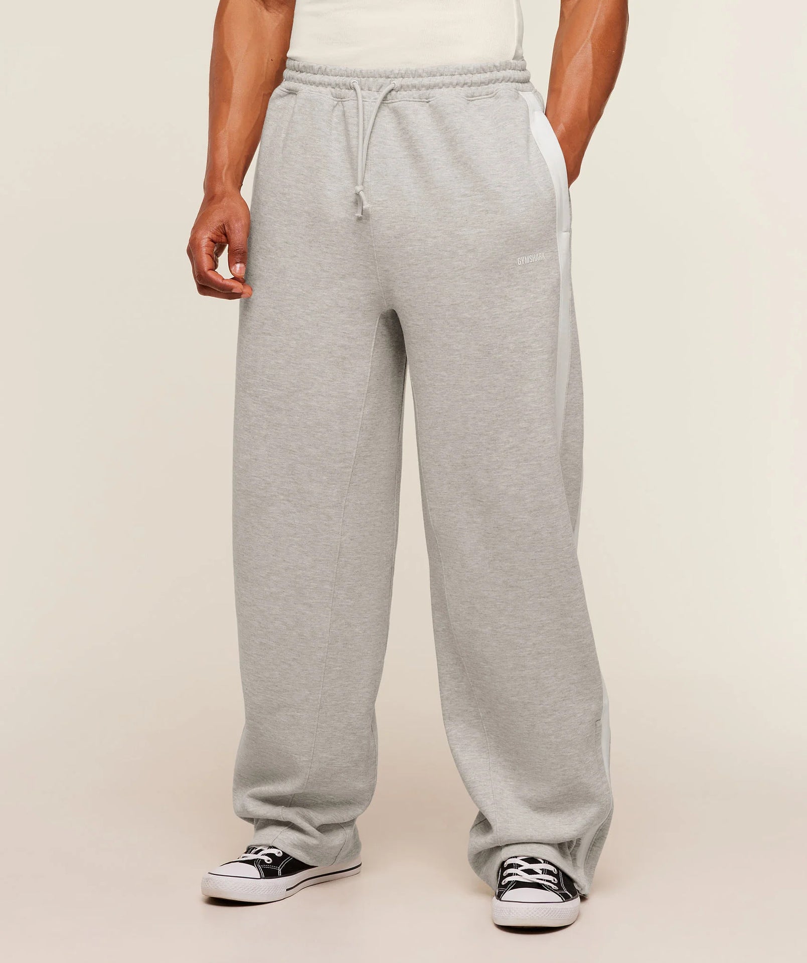 GYMSHARK Men's Sports Pants Double Strip Splicing Printed Casual Pants Gym Fitness Mid Waist Straight Leg Pants