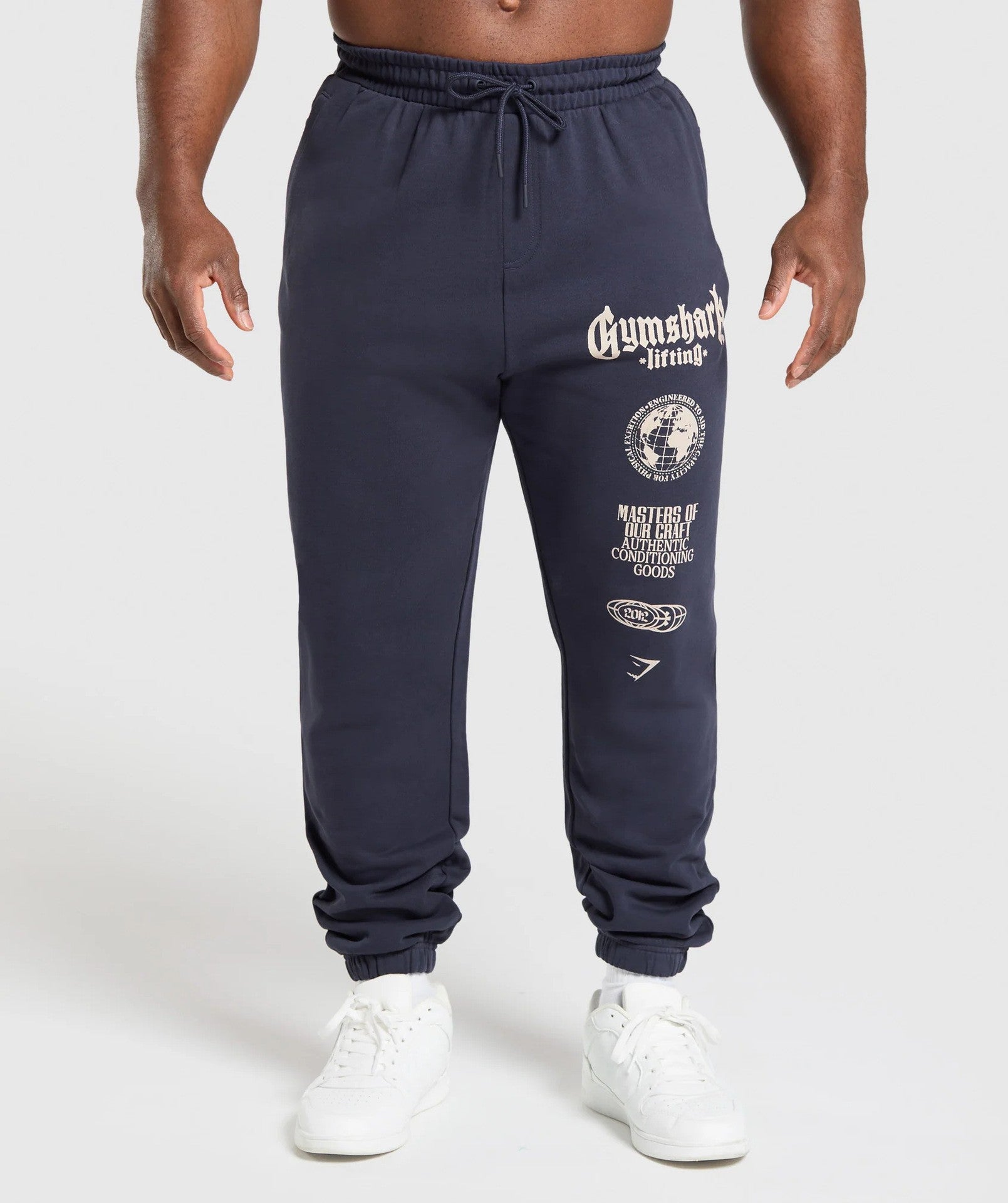 Gymshark Navy Graphic Sweatpants with White Logo Print