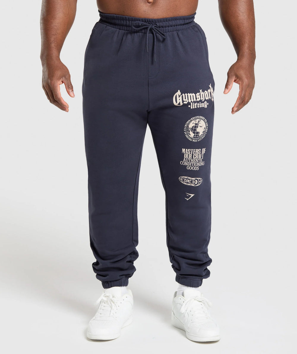 Gymshark Navy Graphic Sweatpants with White Logo Print