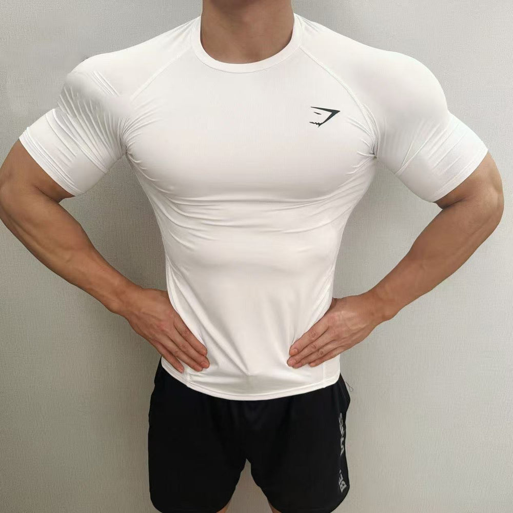 GYMSHRK American Summer New Men's Tight T-shirt Jogger Sports Fitness Running Training Speed Drying Short Sleeve
