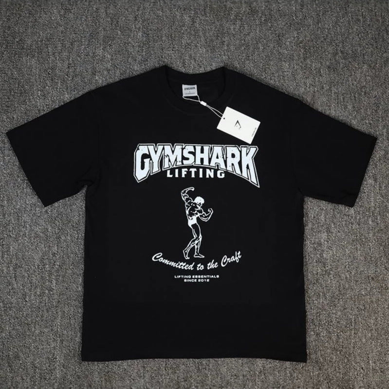 GYMs Shark American New Men's T-shirt Summer Men's Casual Loose Trendy Brand Cotton Short Sleeve Sport T