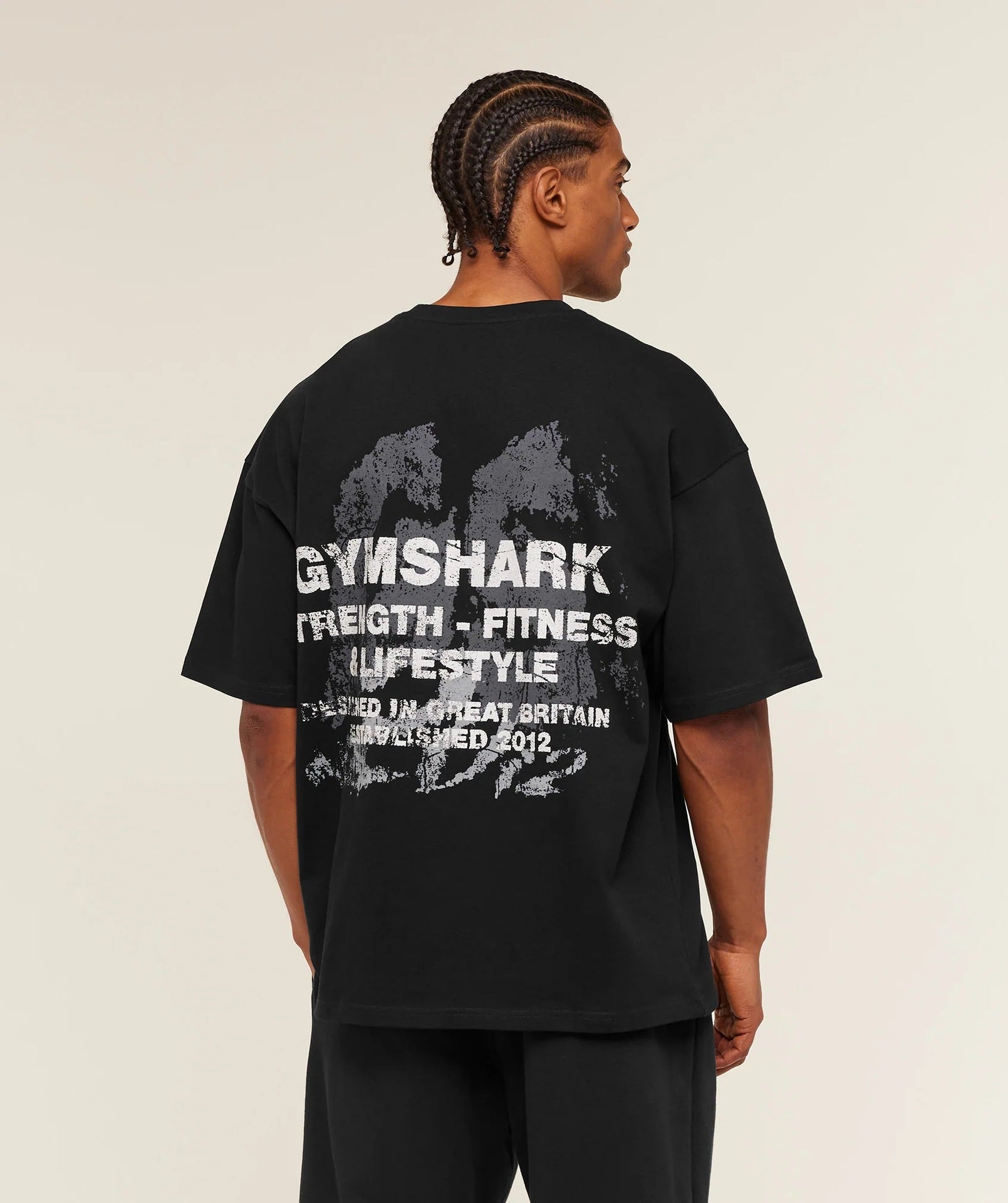 Gymshark muscle shark American trend fitness loose plus print men's short sleeved t-shirt