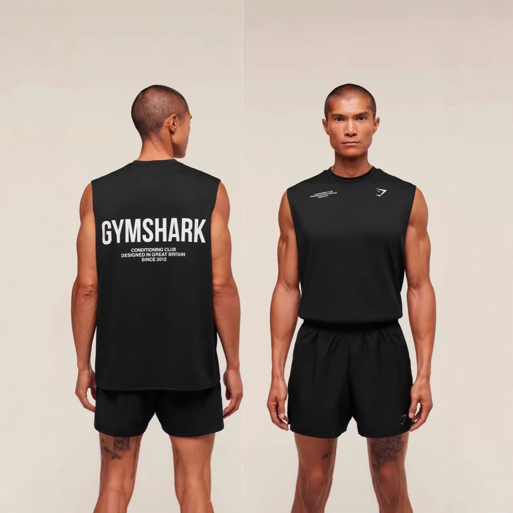 Gymshark short sleeved sports and leisure oversized fitness suit shark pure cotton breathable vest for both men and women