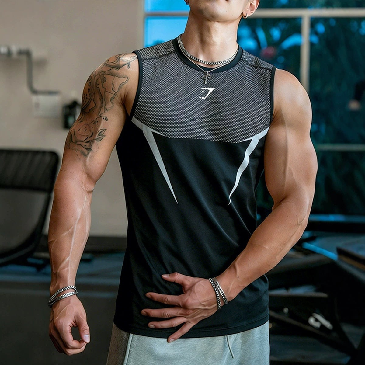 GYMashaRK Cross border Hot selling Fitness Tank Top for Men's Summer Stretch Quick drying T-shirt for Sports Training Sleeveless Top