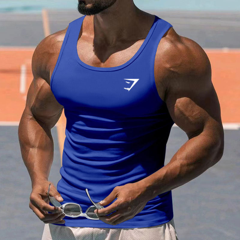 2025 European and American Summer Fitness Exercise Training Tank Top for Men, Amazon Solid Color Men's Wear, Thin I-shaped Tank Top for Men
