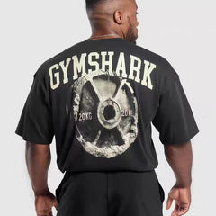 Gymshark muscle shark American trend fitness sports loose print men's short sleeved t-shirt