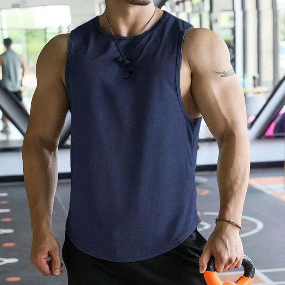 GYMSHARK Fitness Tank Top Sports Training Sleeveless T-shirt Summer Quick drying Mesh Round Neck Tank Top Muscle Shark