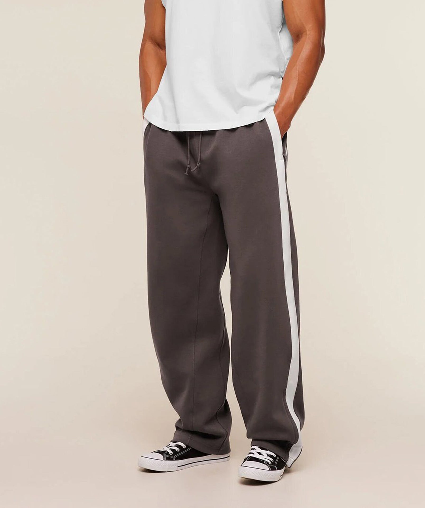 GYMSHARK Men's Sports Pants Double Strip Splicing Printed Casual Pants Gym Fitness Mid Waist Straight Leg Pants