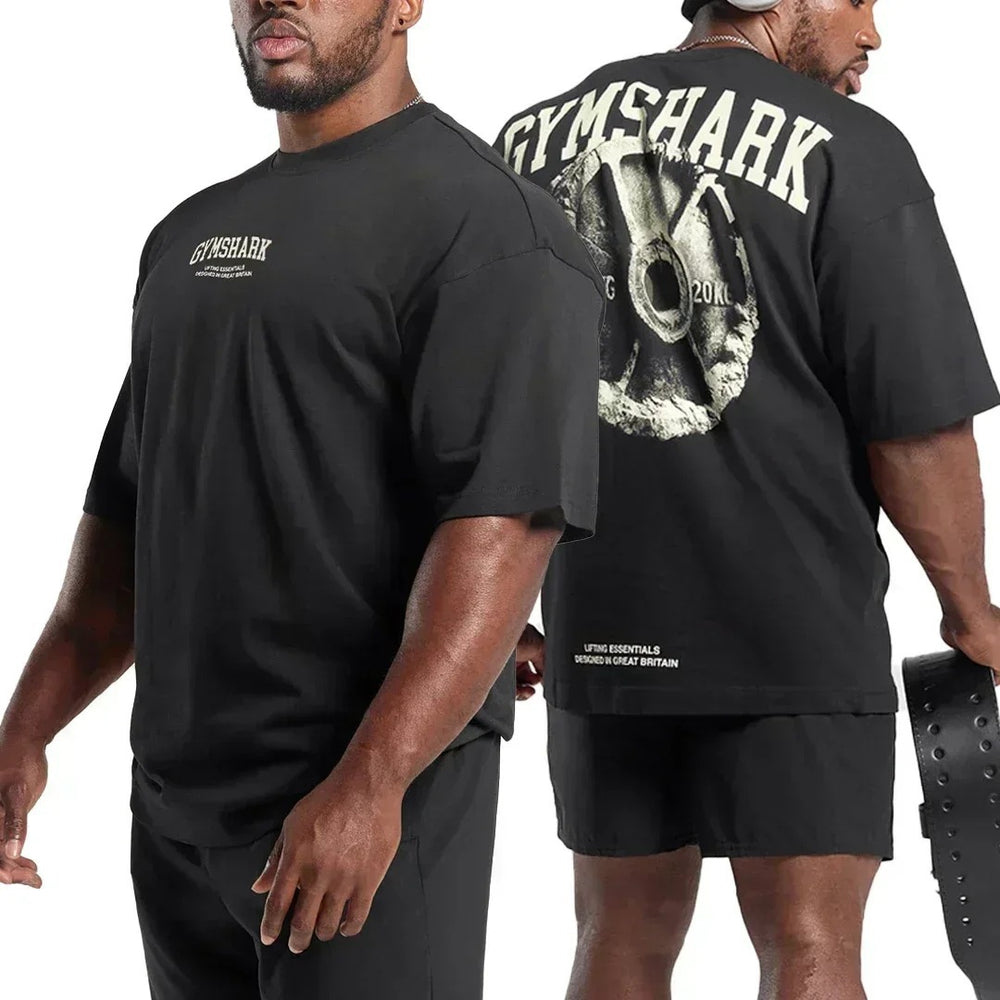 Cross border AliExpress Cross border US Muscle Shark T-shirt Street Fitness Gymnastics Summer Sports Fitness Short sleeved Men