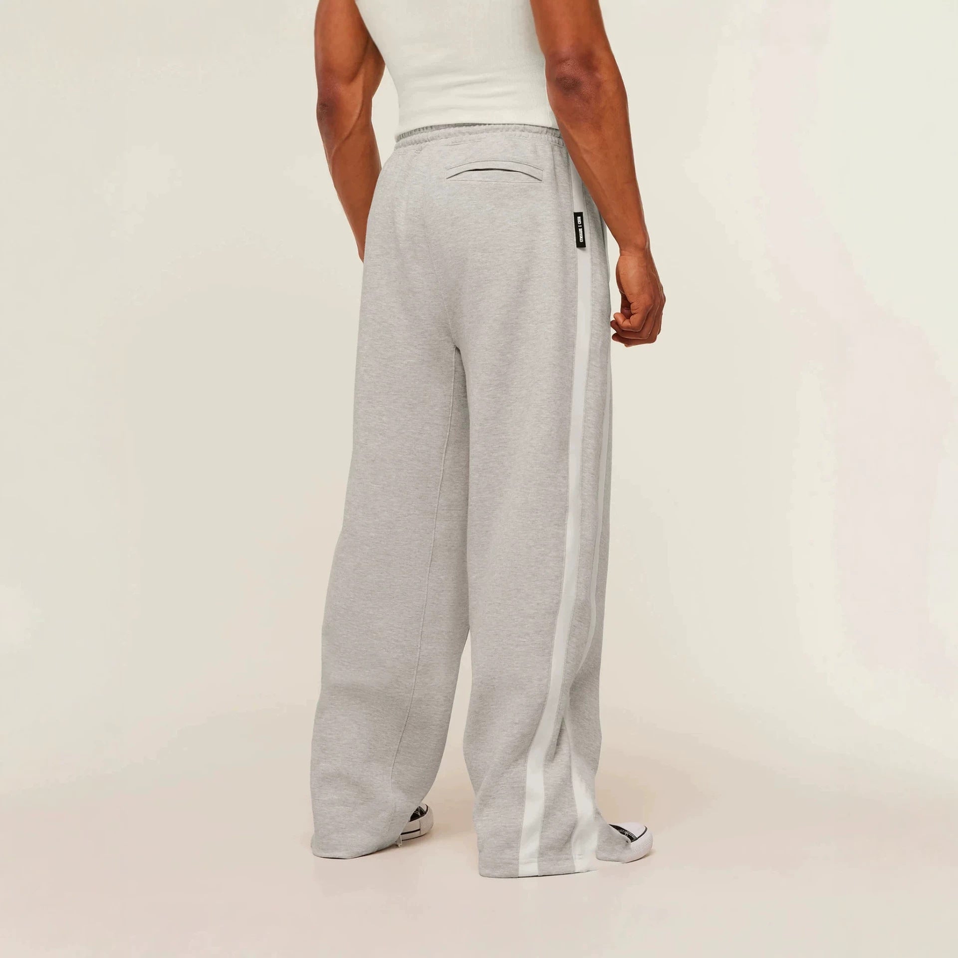 GYMSHARK Men's Sports Pants Double Strip Splicing Printed Casual Pants Gym Fitness Mid Waist Straight Leg Pants