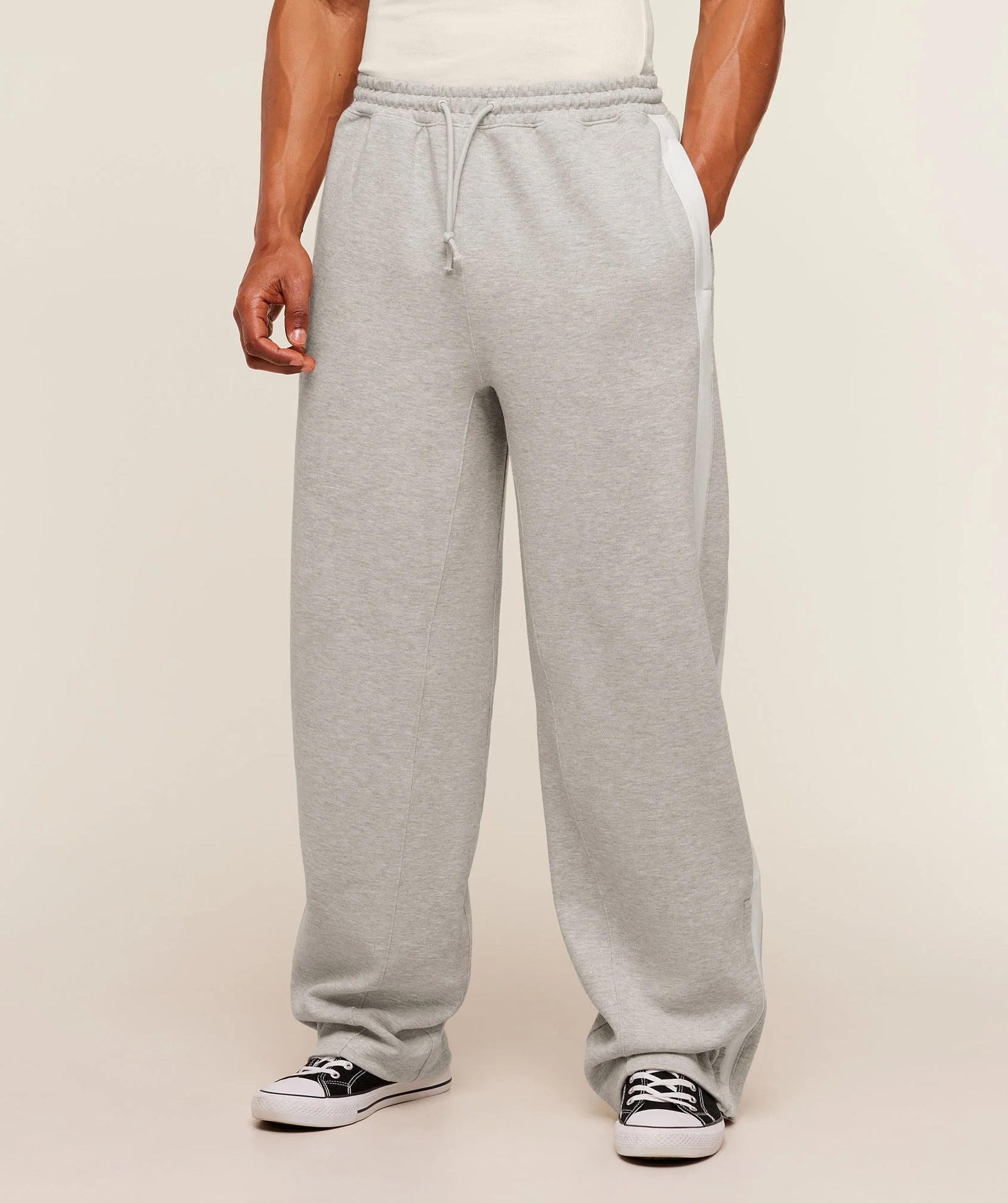 GYMSHARK Men's Sports Pants Double Strip Splicing Printed Casual Pants Gym Fitness Mid Waist Straight Leg Pants