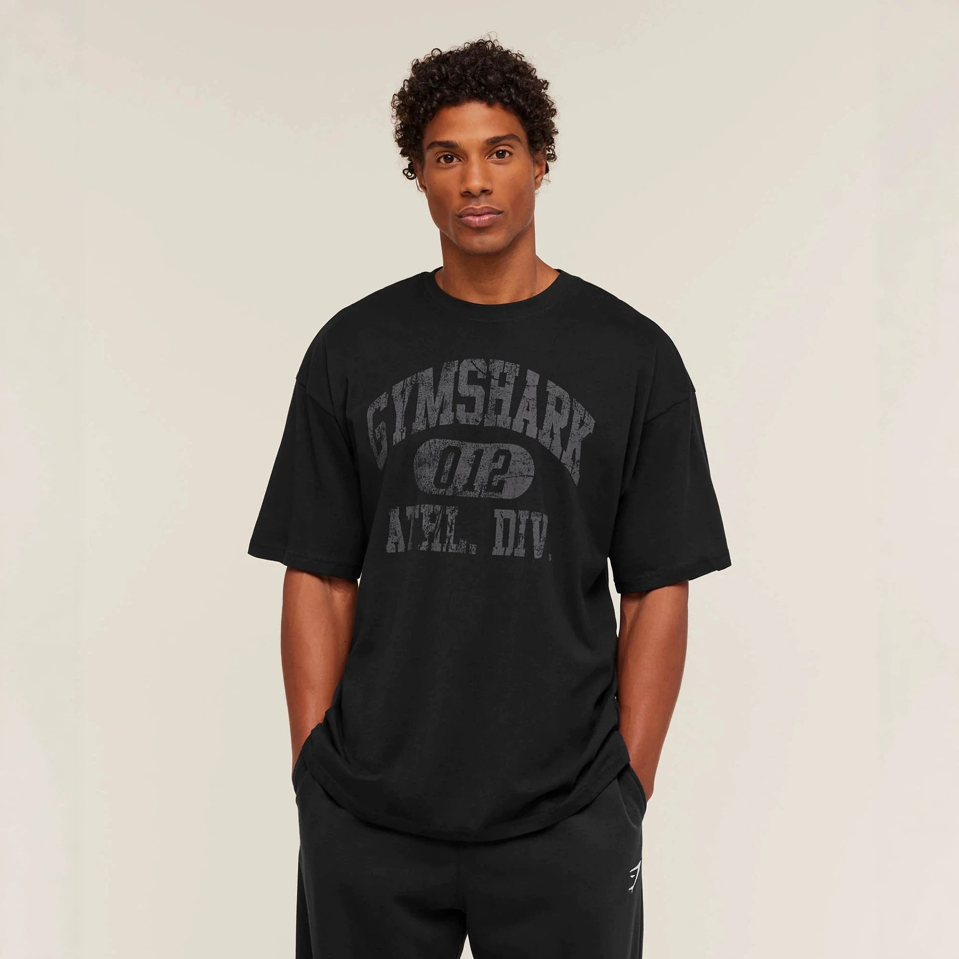 GYM Shark Fitness Short Sleeve Men's Loose Large Fashion Sports Retro Basic Letter Casual T-shirt Summer