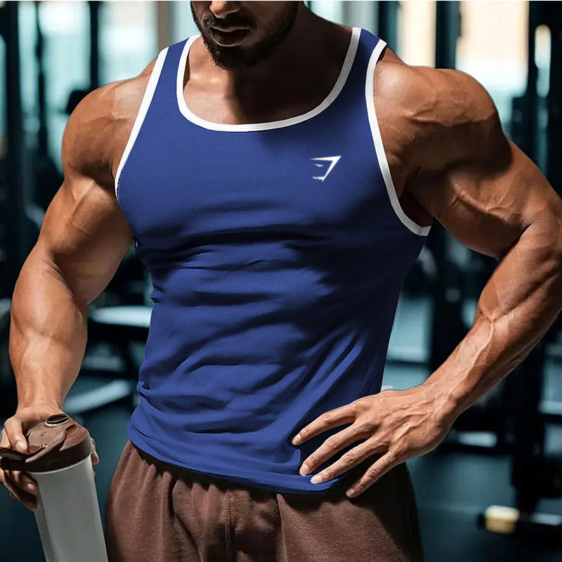 2025 Cross border European Summer New Men's Fitness Tank Top Sports Running Training Printed Slimming Trendy Brand Men's Wear