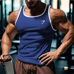 2025 Cross border European Summer New Men's Fitness Tank Top Sports Running Training Printed Slimming Trendy Brand Men's Wear
