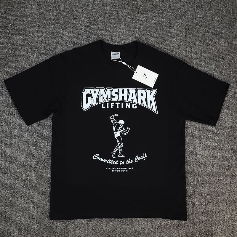 GYMs Shark American New Men's T-shirt Summer Men's Casual Loose Trendy Brand Cotton Short Sleeve Sport T