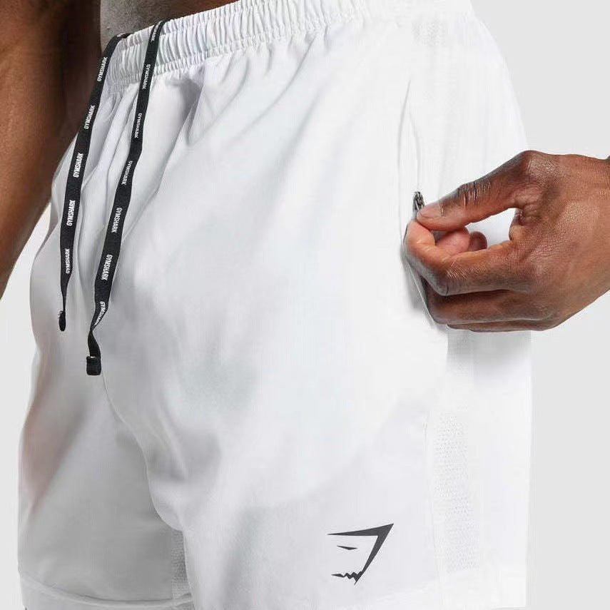 Original packaging Gymshark quick drying zipper shorts with patchwork design for breathable sports and fitness training for men's running