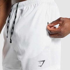 Original packaging Gymshark quick drying zipper shorts with patchwork design for breathable sports and fitness training for men's running