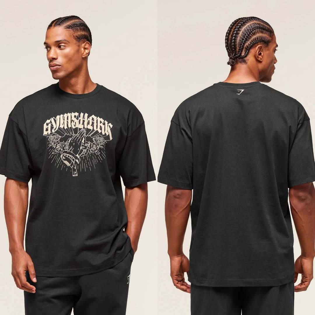 Cotton breathable fitness short sleeved heavyweight loose T-shirt Gymshark style sports casual top muscle shark