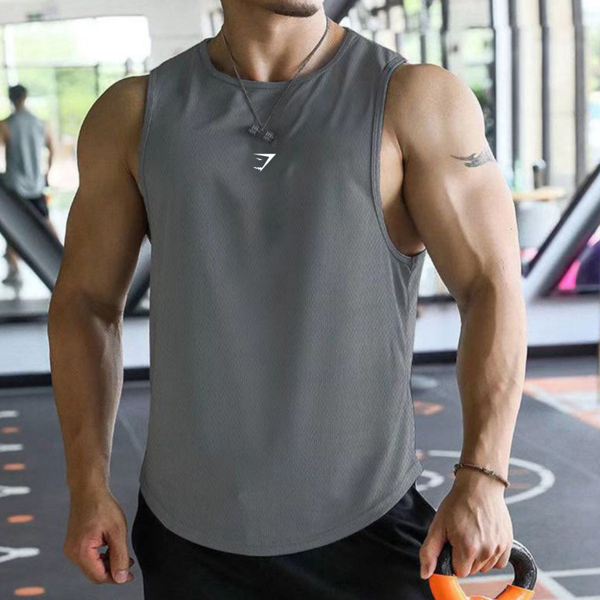 GYMSHARK Fitness Tank Top Sports Training Sleeveless T-shirt Summer Quick drying Mesh Round Neck Tank Top Muscle Shark