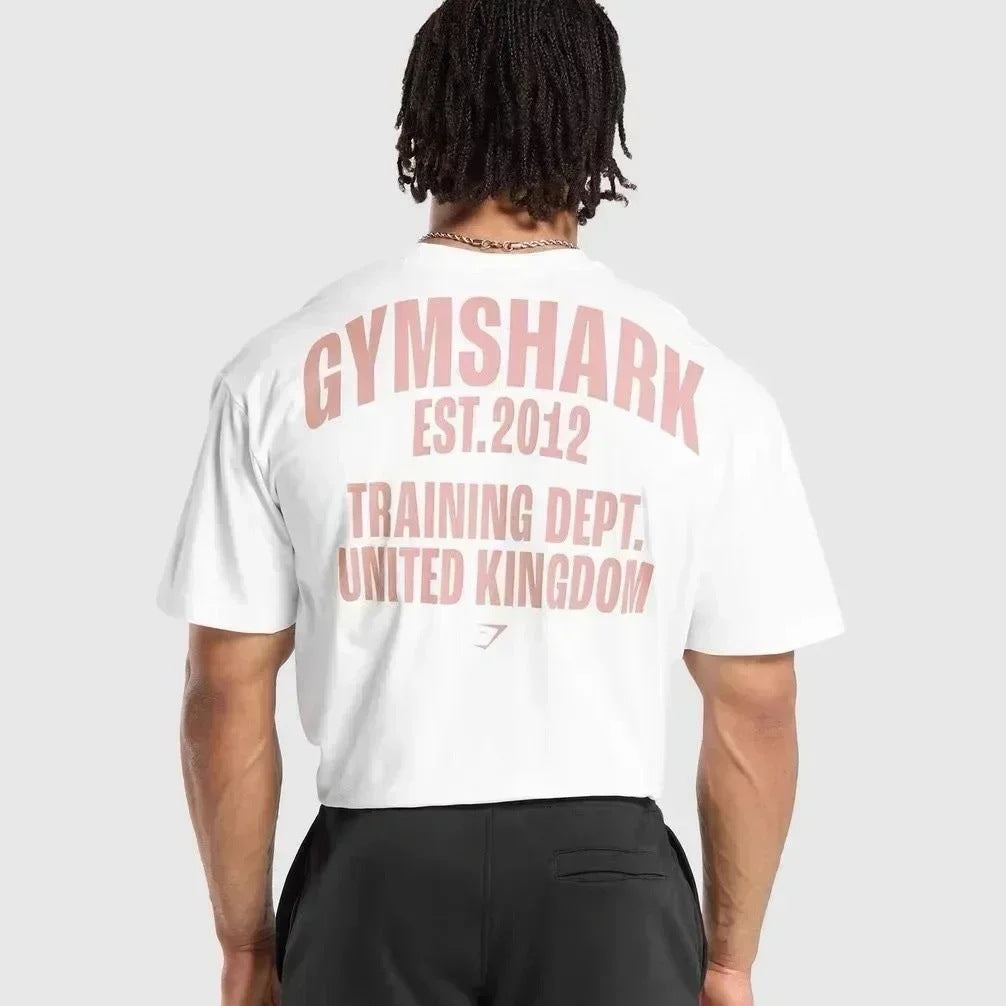 Cross border AliExpress Cross border US Muscle Shark T-shirt Street Fitness Gymnastics Summer Sports Fitness Short sleeved Men