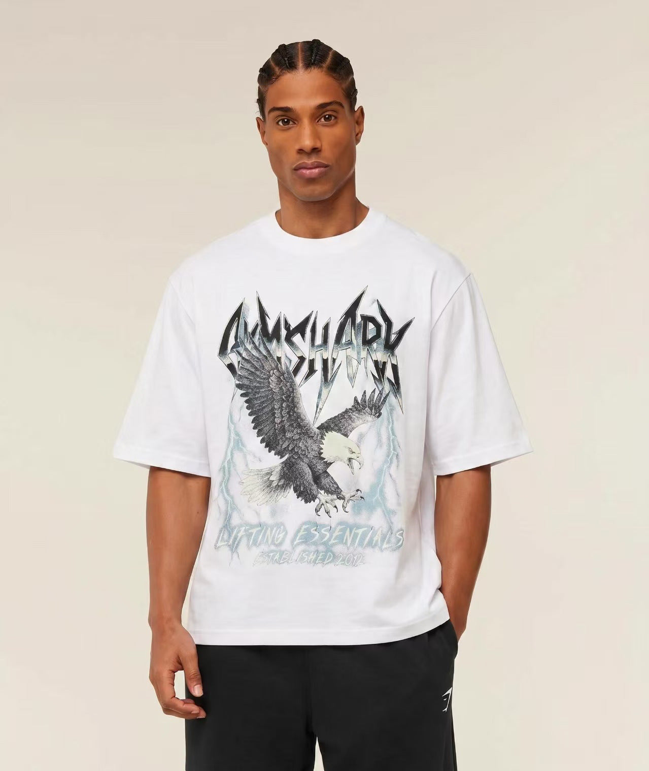 GYMashaRK muscle shark fitness suit American trend fitness sports plus size printed short sleeved men's t-shirt