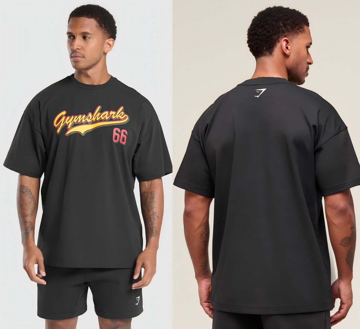 Cotton breathable fitness short sleeved heavyweight loose T-shirt Gymshark style sports casual top muscle shark