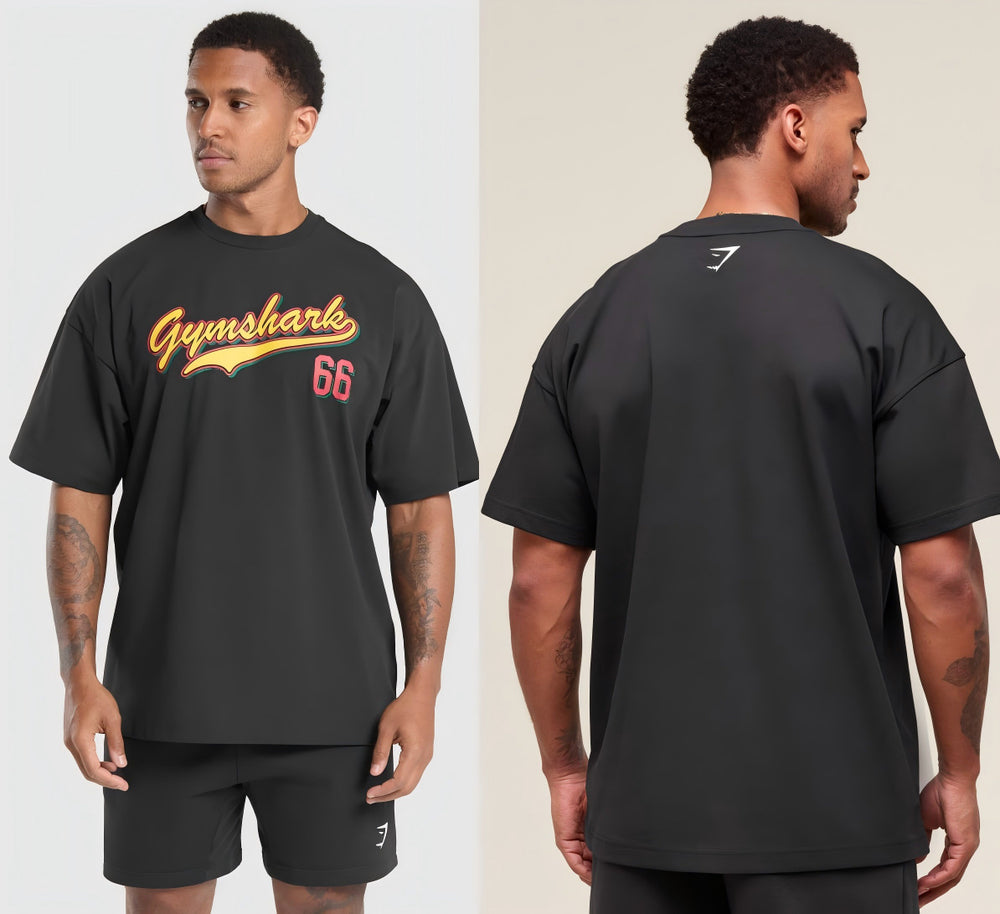 Cotton breathable fitness short sleeved heavyweight loose T-shirt Gymshark style sports casual top muscle shark