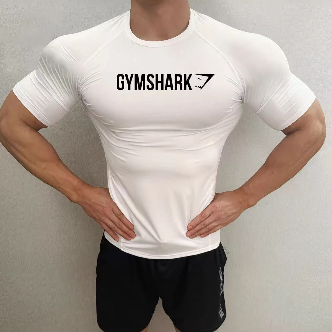 GYMSHRK American Summer New Men's Tight T-shirt Jogger Sports Fitness Running Training Speed Drying Short Sleeve