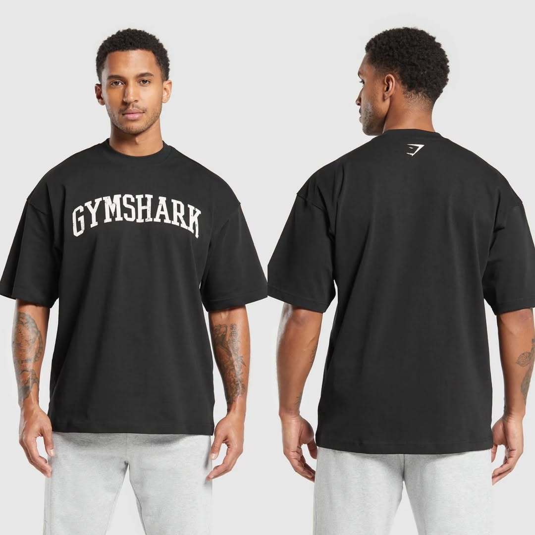 Cotton breathable fitness short sleeved heavyweight loose T-shirt Gymshark style sports casual top muscle shark