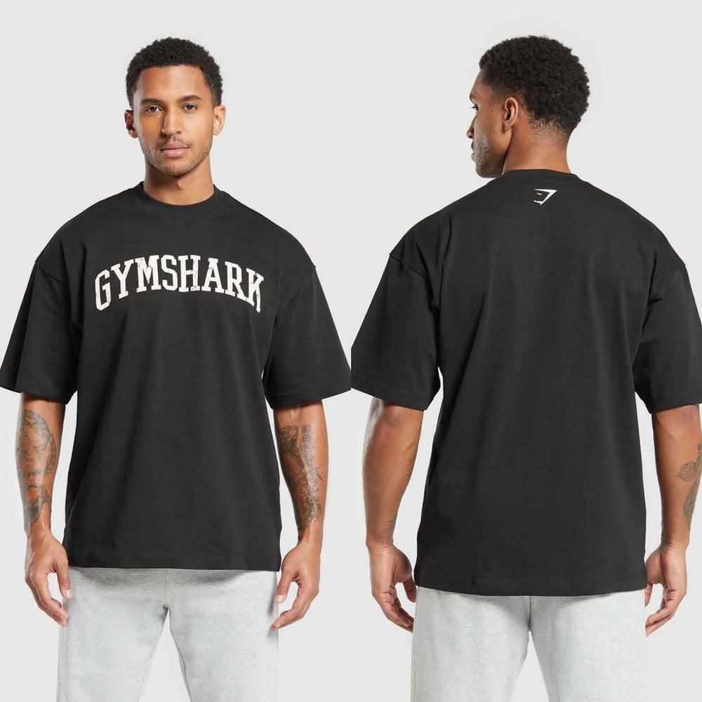 Cotton breathable fitness short sleeved heavyweight loose T-shirt Gymshark style sports casual top muscle shark