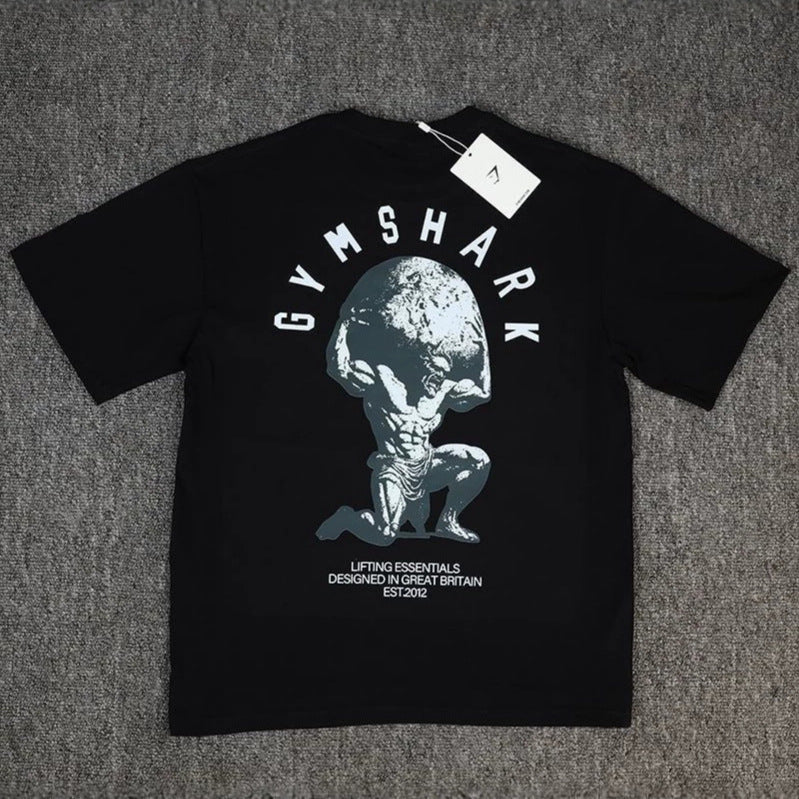 GYMs Shark American New Men's T-shirt Summer Men's Casual Loose Trendy Brand Cotton Short Sleeve Sport T