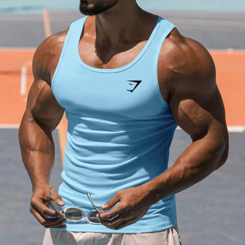 2025 European and American Summer Fitness Exercise Training Tank Top for Men, Amazon Solid Color Men's Wear, Thin I-shaped Tank Top for Men