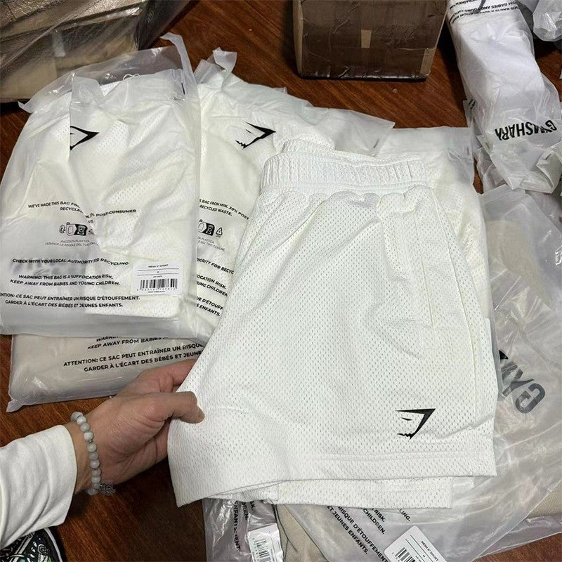 British shark letter print double-layer mesh breathable men's and women's fitness loose casual couple sports quarter shorts