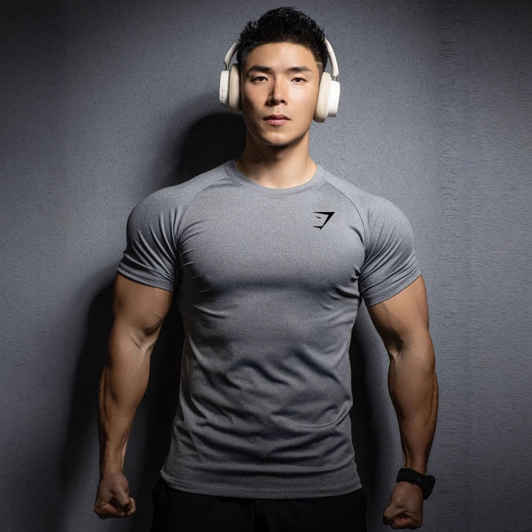 GYMSHARK Fitness Short Sleeve 2025 New Foreign Trade Muscle Sports Tight T-shirt Printed Elastic Quick Drying T-shirt