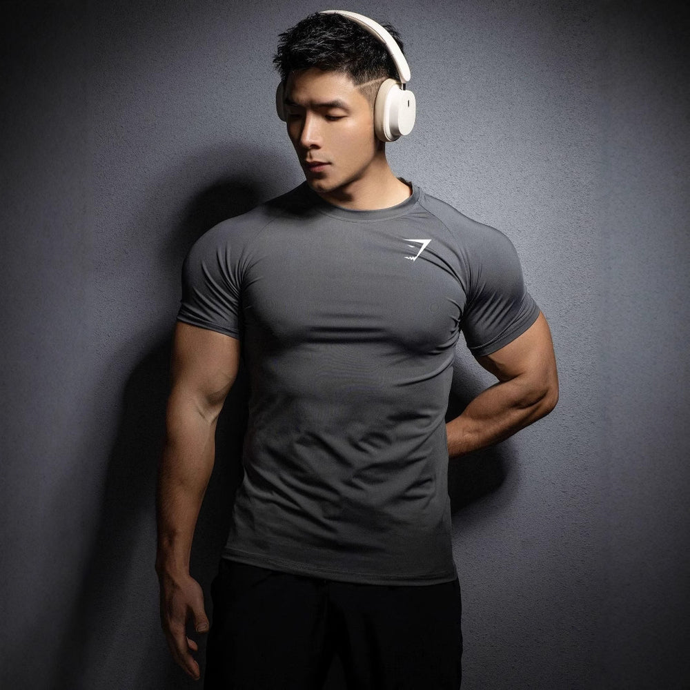 GYMSHARK Fitness Short Sleeve 2025 New Foreign Trade Muscle Sports Tight T-shirt Printed Elastic Quick Drying T-shirt