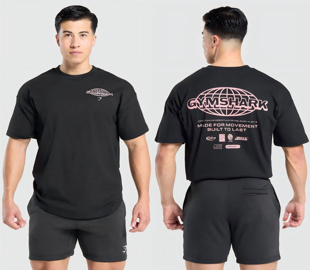 Cotton breathable fitness short sleeved heavyweight loose T-shirt Gymshark style sports casual top muscle shark
